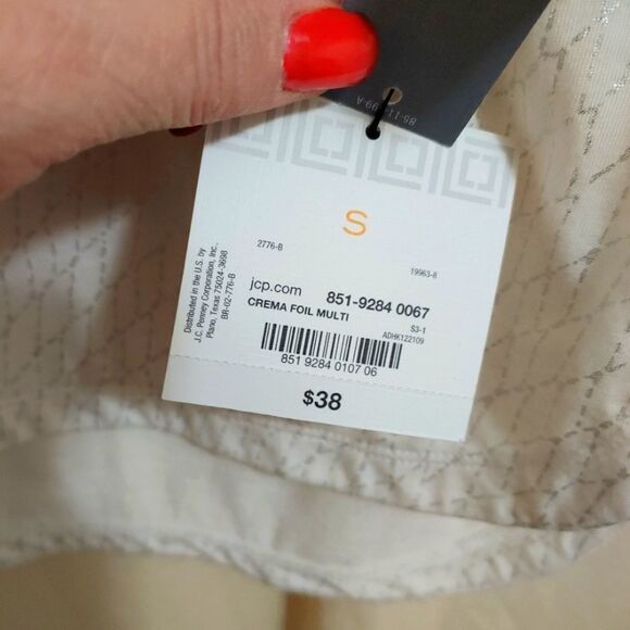 Liz Claiborne Women's Size Small White/Silver Hi-Lo Blouse - Picture 4 of 7